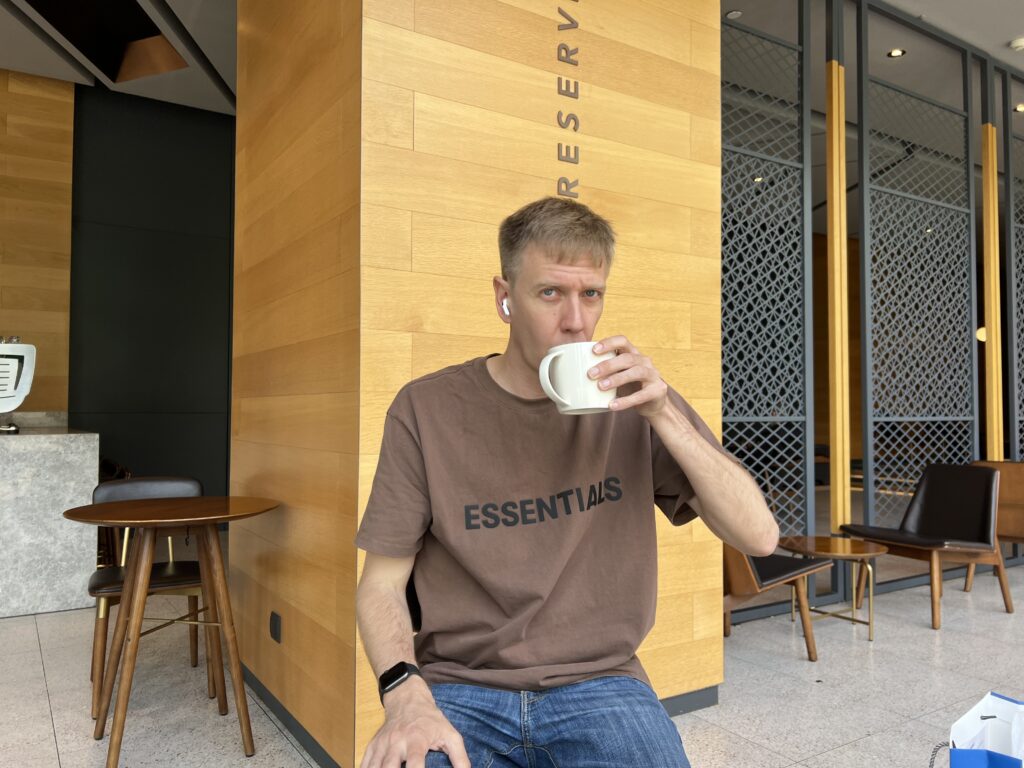 Matthew Schenk at Starbucks in Zhengzhou, China